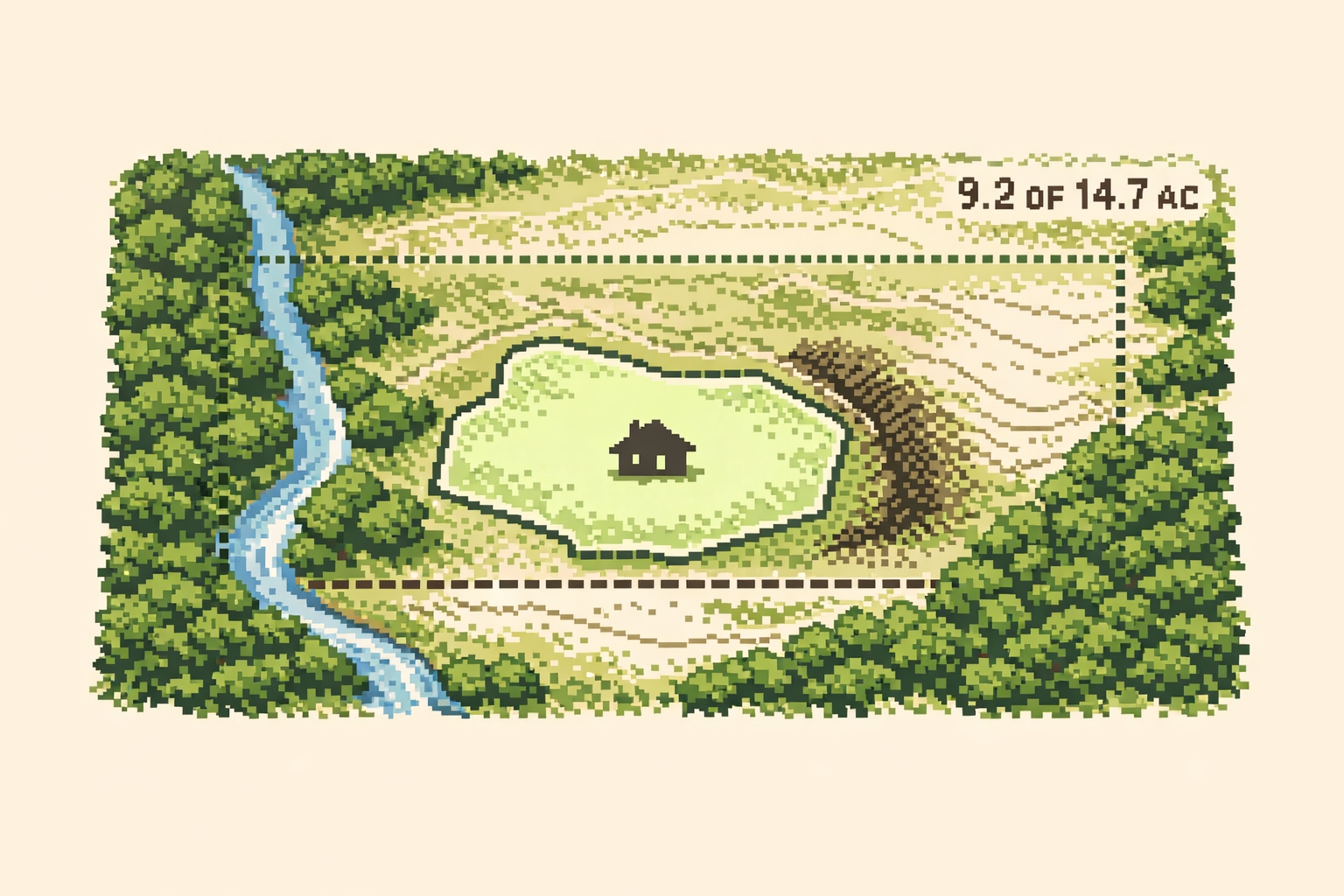 Aerial view of a parcel with buildable area highlighted
